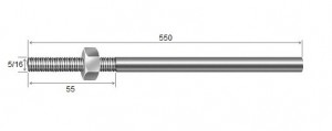 Haste Telha + Porca 5/16 x 550 R55mm Galvanizado Fogo - 10 peas